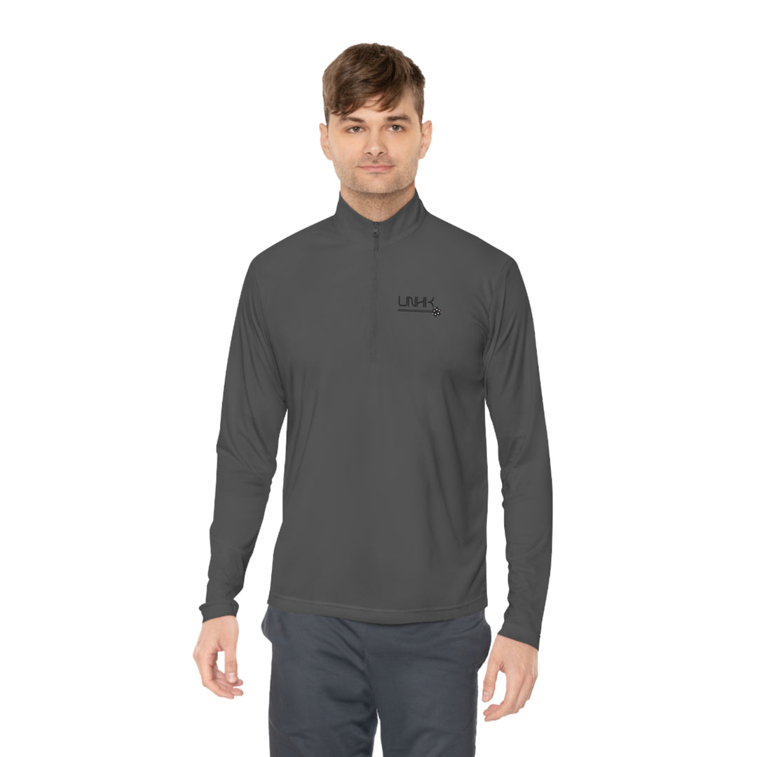 Men's Quarter-Zip Pullover - Pickleball Swoosh - Front - Dark Grey 