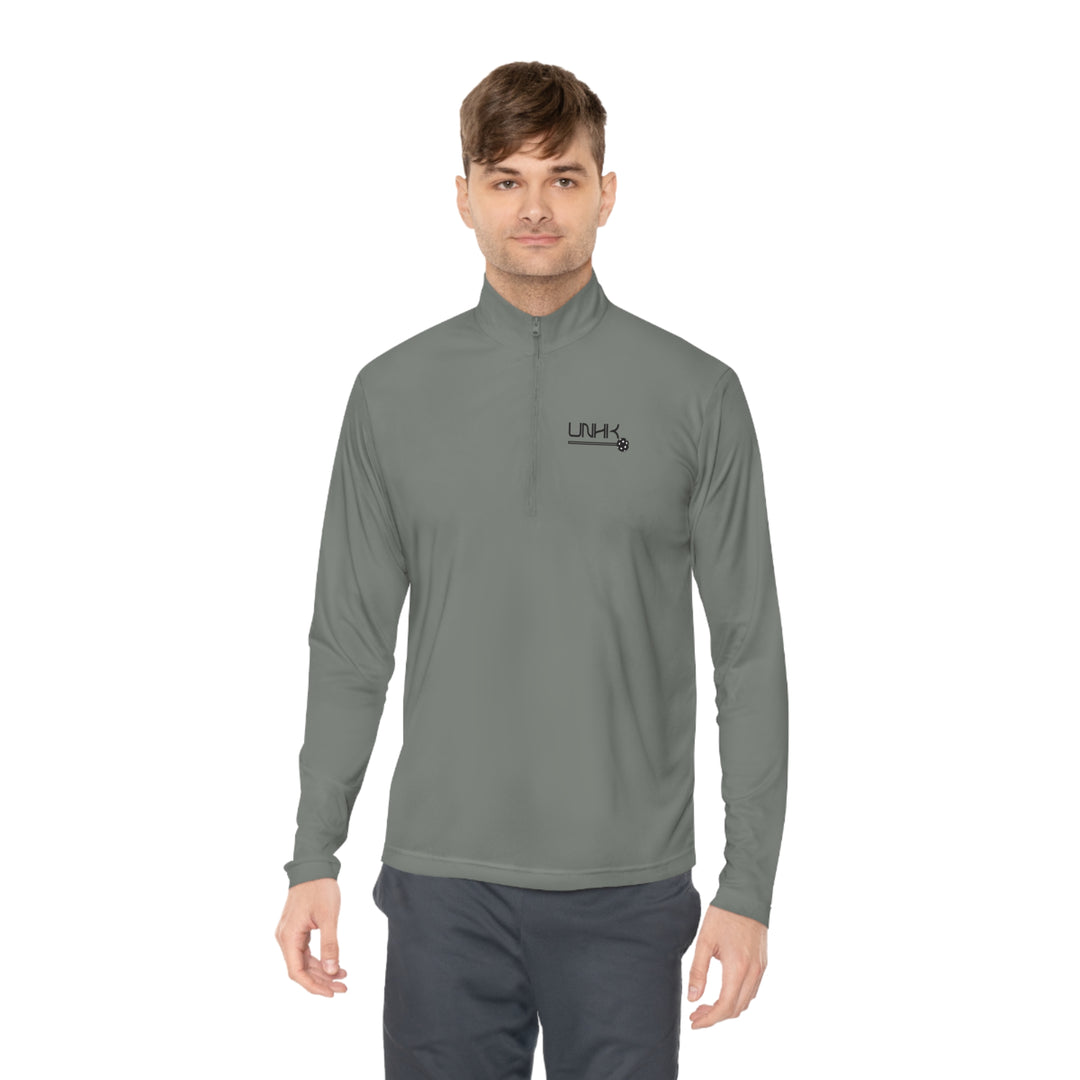 Men's Quarter-Zip Pullover - Pickleball Swoosh - Front - Grey