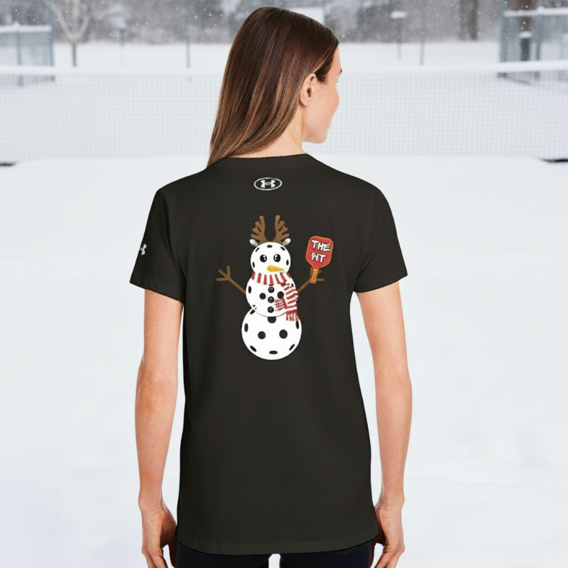 The Pit Pickleball Snowman Under ArmourⓇ Women's Athletic T-Shirt | Black Back