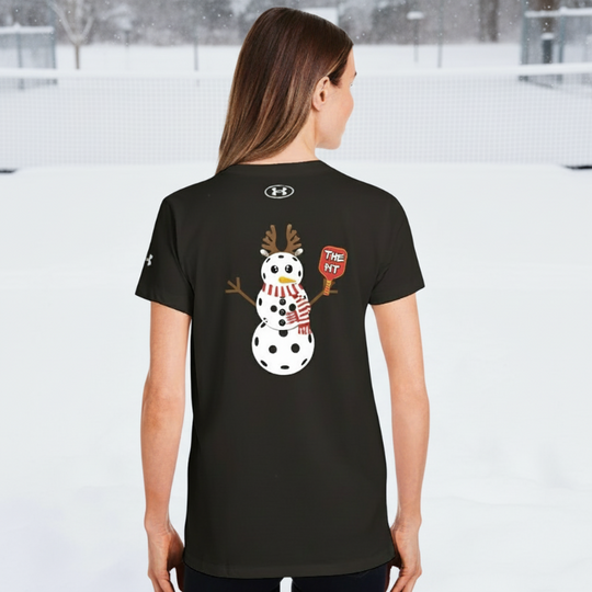 The Pit Pickleball Snowman Under ArmourⓇ Women's Athletic T-Shirt | Black Back
