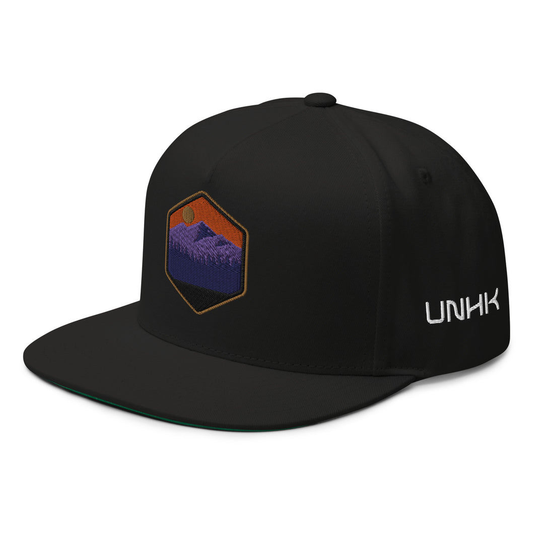 Embroidered Hiking Flat Bill Hat - Black Side