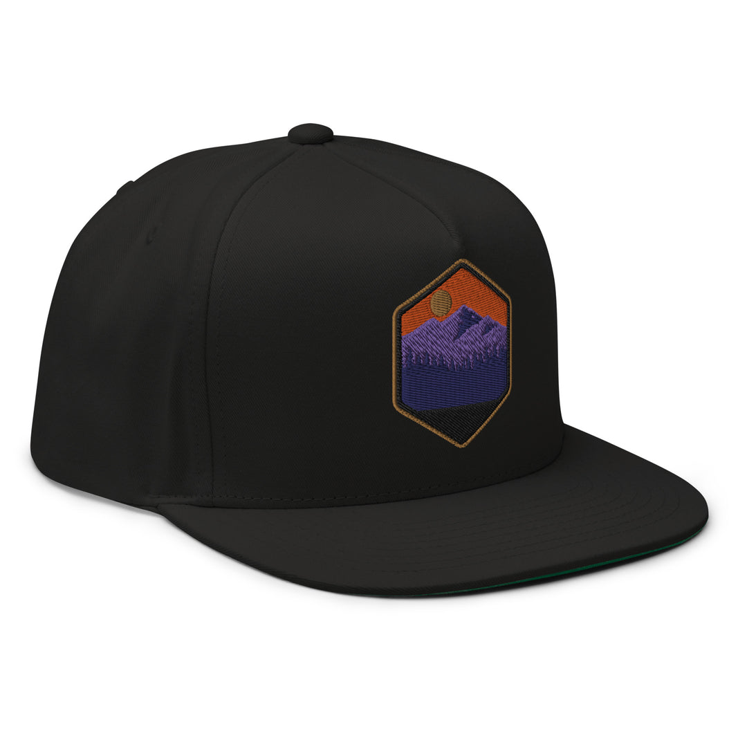 Embroidered Hiking Flat Bill Hat - Black Side