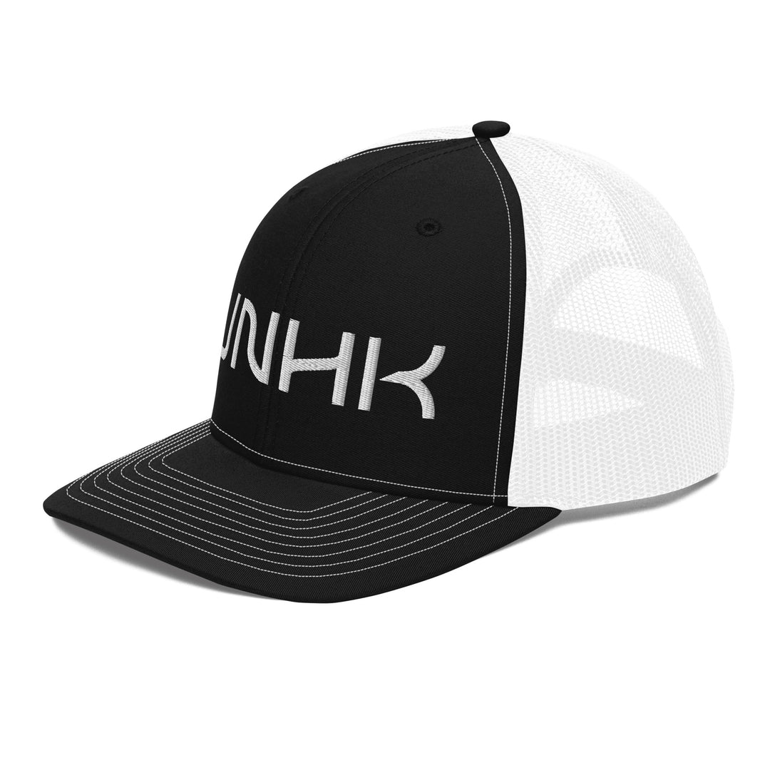 UNHK Puff Embroidered Trucker Hat - Black White Side