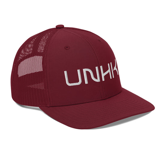 UNHK Puff Embroidered Trucker Hat - Cardinal Side