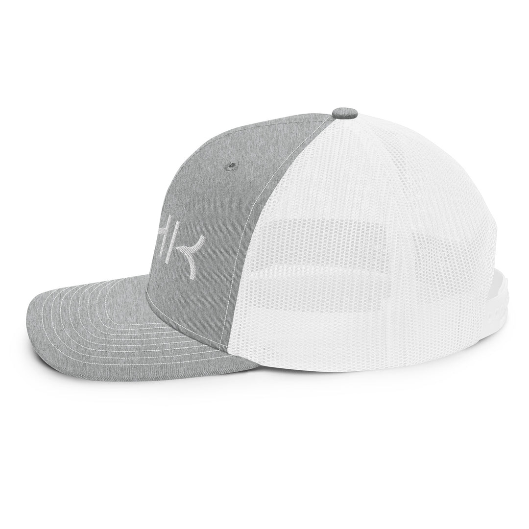 UNHK Puff Embroidered Trucker Hat - Heather Grey White Side