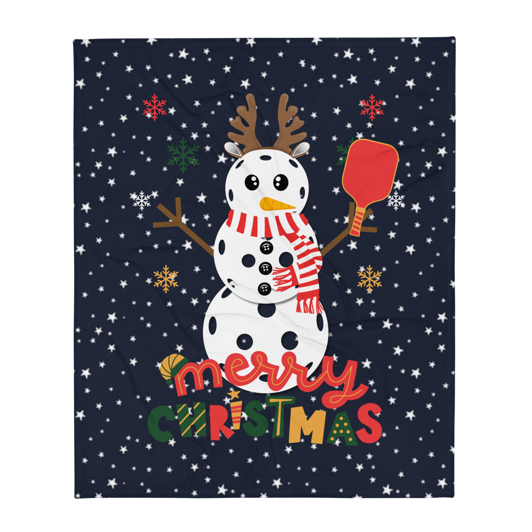 Merry Christmas Pickleball Snowman Throw Blanket