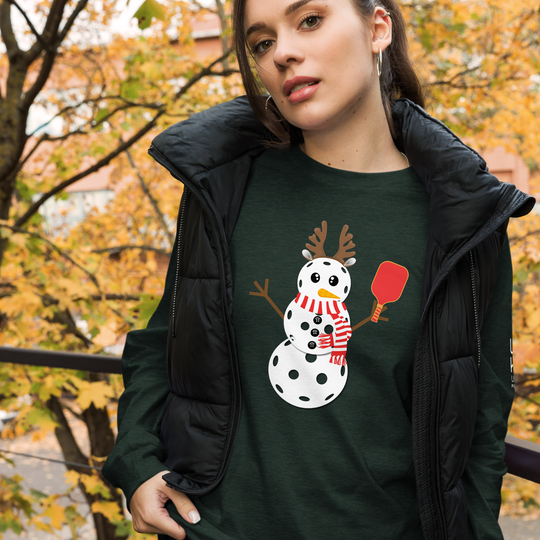 Pickleball Snowman Long Sleeve Tee