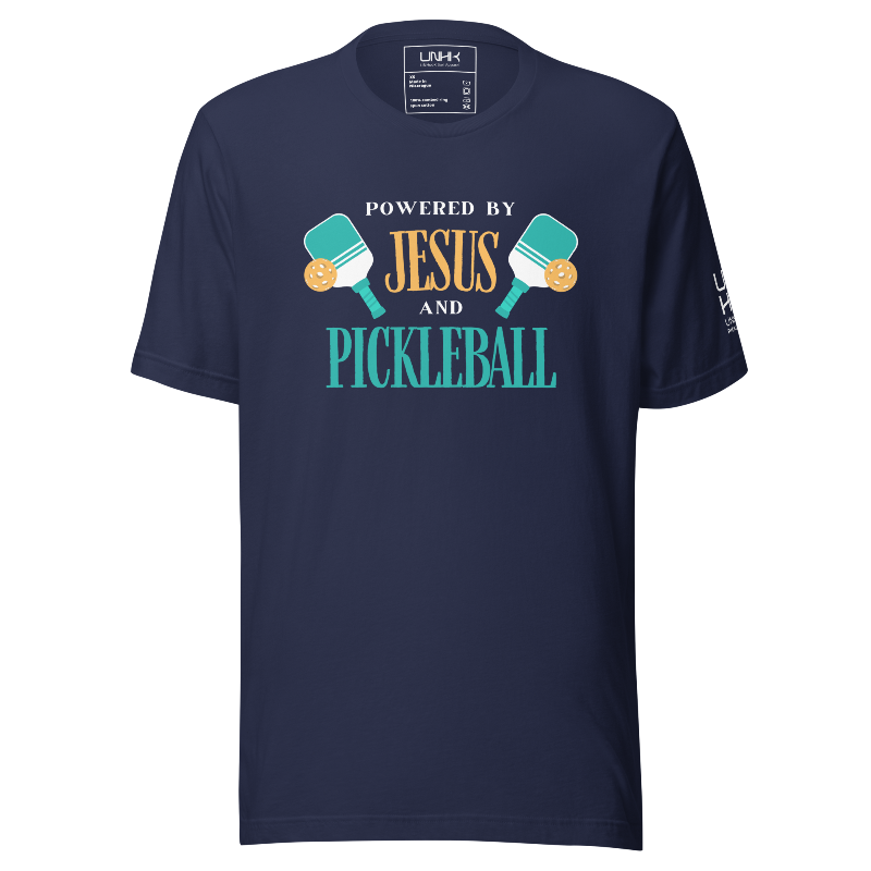 Powered by Jesus and Pickleball T-Shirt | Navy