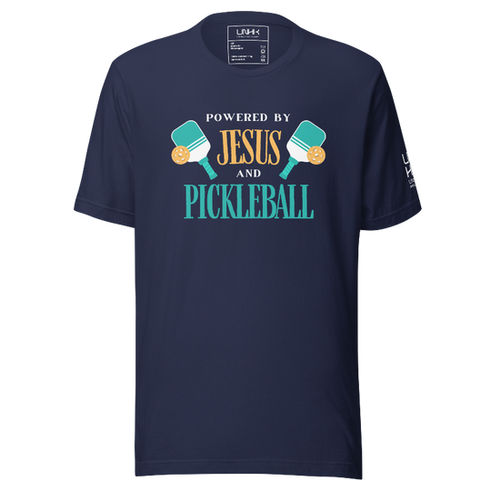 Powered by Jesus and Pickleball T-Shirt | Navy