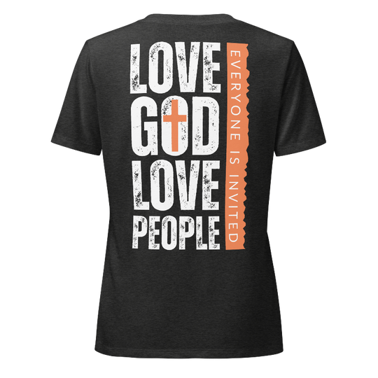 Love God Love People Women's Relaxed V-Neck T-Shirt | Gray