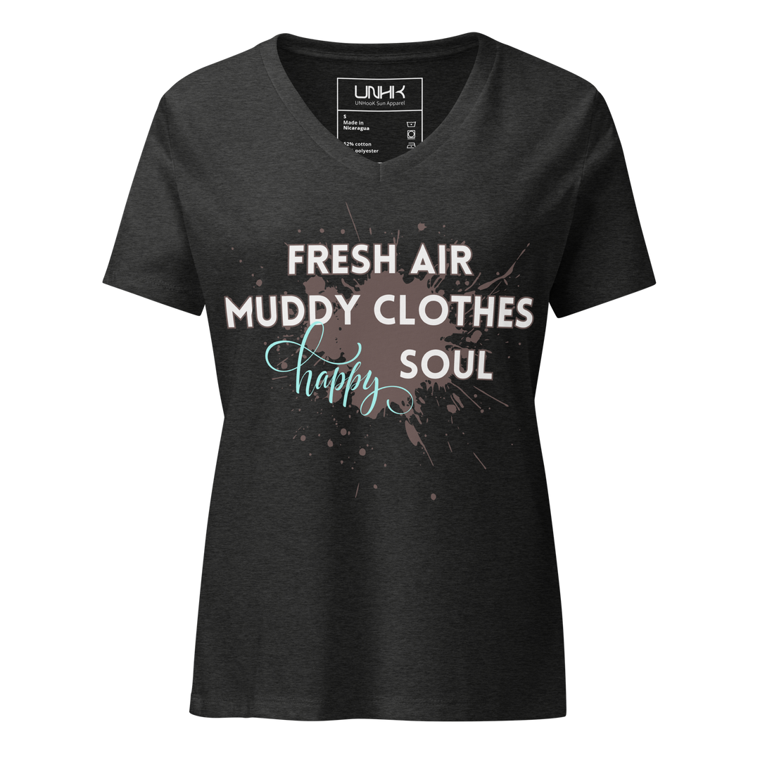 Women’s Relaxed T-shirt - Fresh Air, Muddy Clothes, Happy Soul