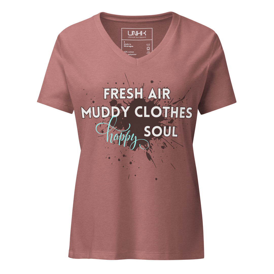 Women’s Relaxed T-shirt - Fresh Air, Muddy Clothes, Happy Soul