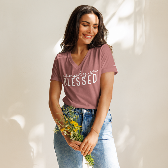 Simply Blessed Womens Relaxed V-neck T-shirt