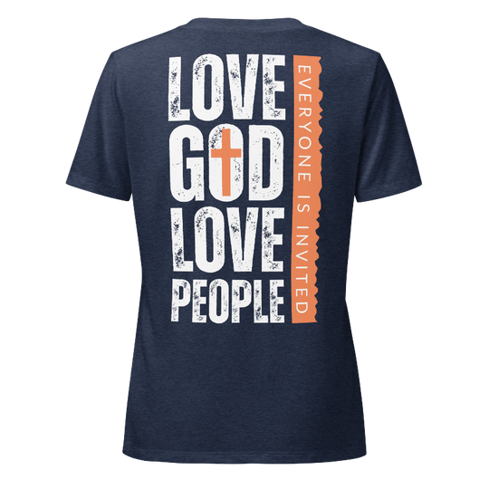 Love God Love People Women's Relaxed V-Neck T-Shirt | Navy