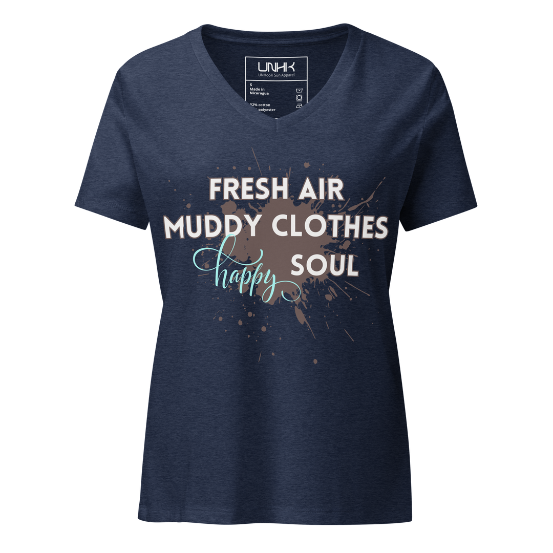 Women’s Relaxed T-shirt - Fresh Air, Muddy Clothes, Happy Soul