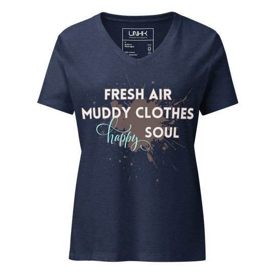 Women’s Relaxed T-shirt - Fresh Air, Muddy Clothes, Happy Soul