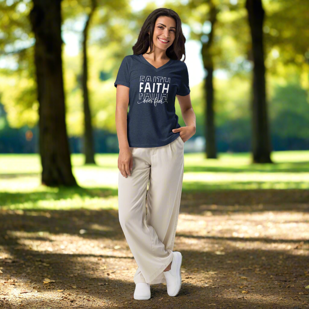 Faith Over Fear Women's Relaxed V-neck T-shirt