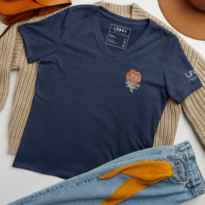 God is Good All the Time Women’s Relaxed V-Neck T-Shirt | Navy