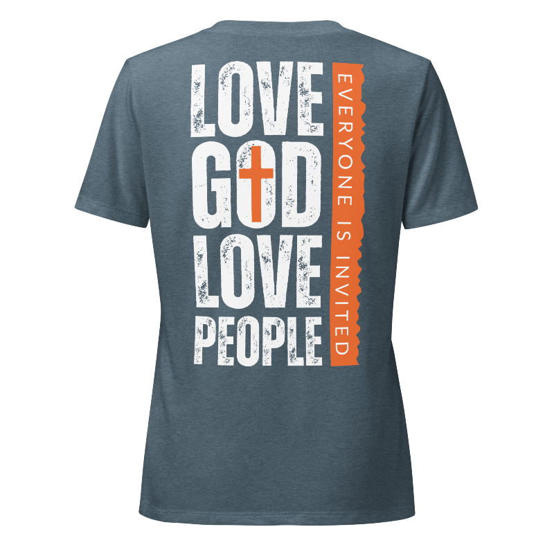 Love God Love People Women's Relaxed V-Neck T-Shirt | Blue