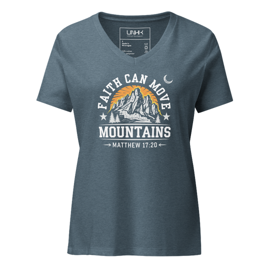 Faith Can Move Mountains Women's Relaxed V-Neck T-Shirt