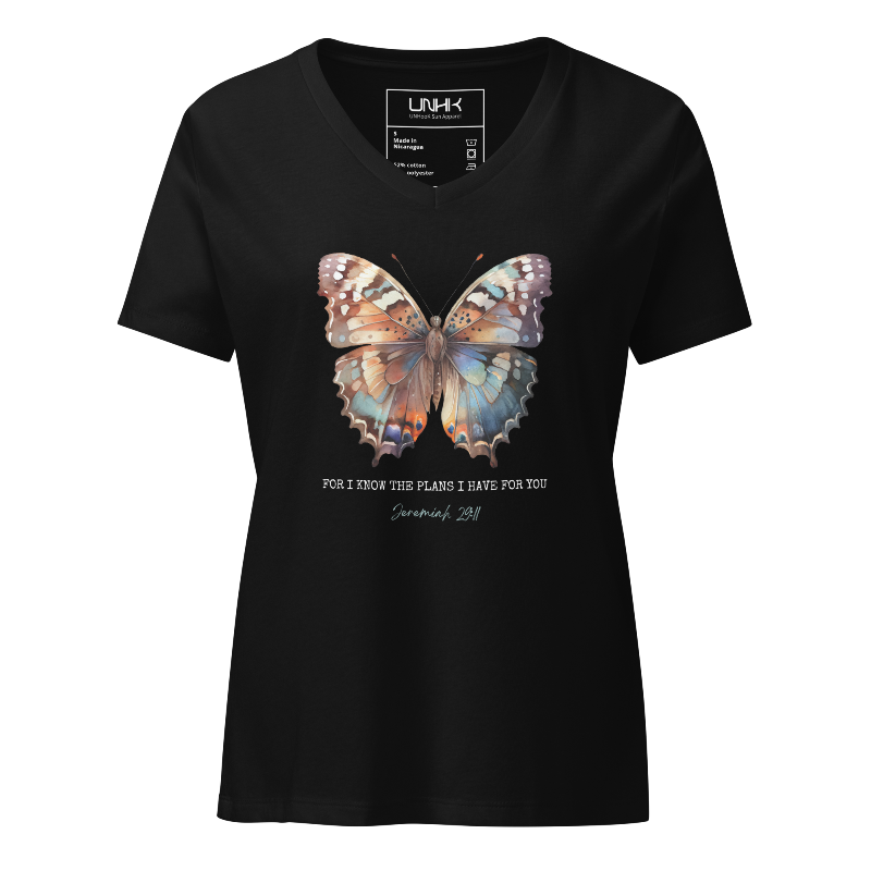 Butterfly Women’s Relaxed V-Neck T-Shirt | Black