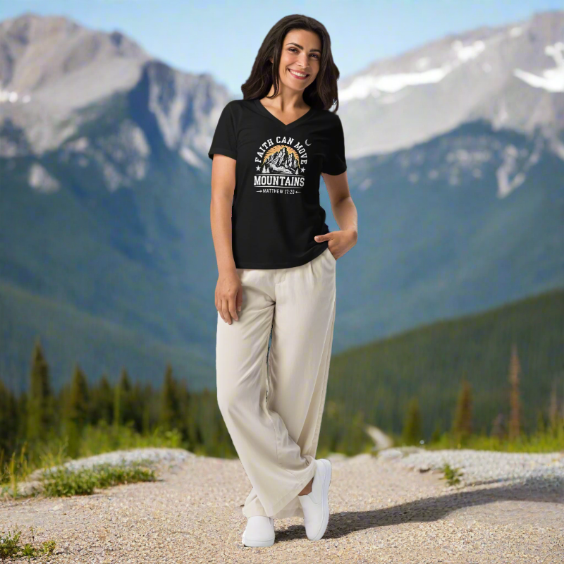Faith Can Move Mountains Women's Relaxed V-Neck T-Shirt