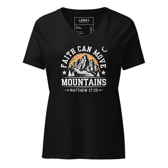 Faith Can Move Mountains Women's Relaxed V-Neck T-Shirt